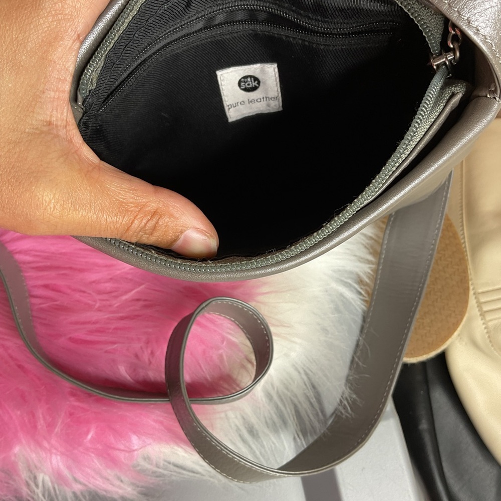Y2K The Sak Pure Leather Grey Crossbody Bag - Picture 6 of 7